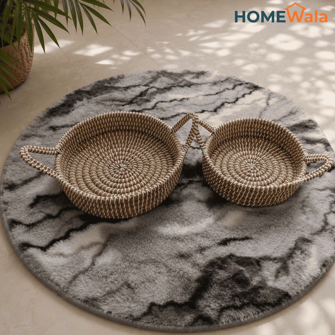 2 pcs Natural Round Handmade Tray